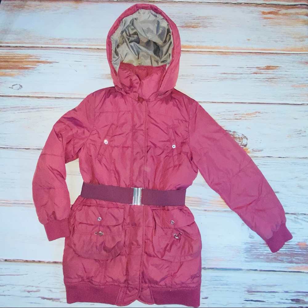 GEOX Respria 3/4 length Plum colour winter coat with belt Size 10